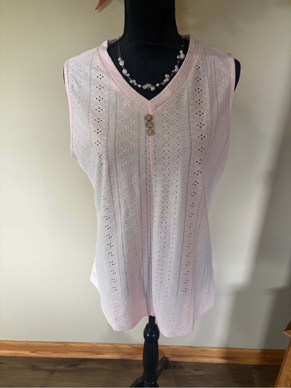 Sleeveless Pink Eyelet V-Neck Top - Lightweight Summer Layer